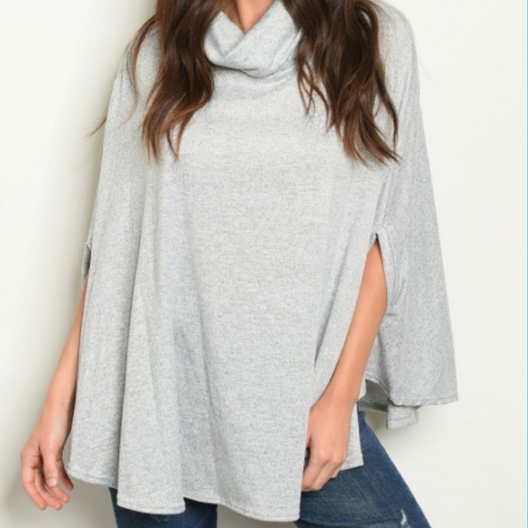 Sweetbb Sweaters - Grey Cowl Neck Poncho Sweater